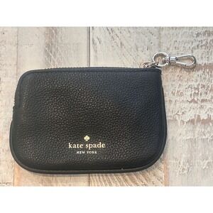 Kate Spade‎ Black Leather Zippered Pouch Cosmetic Bag Charm